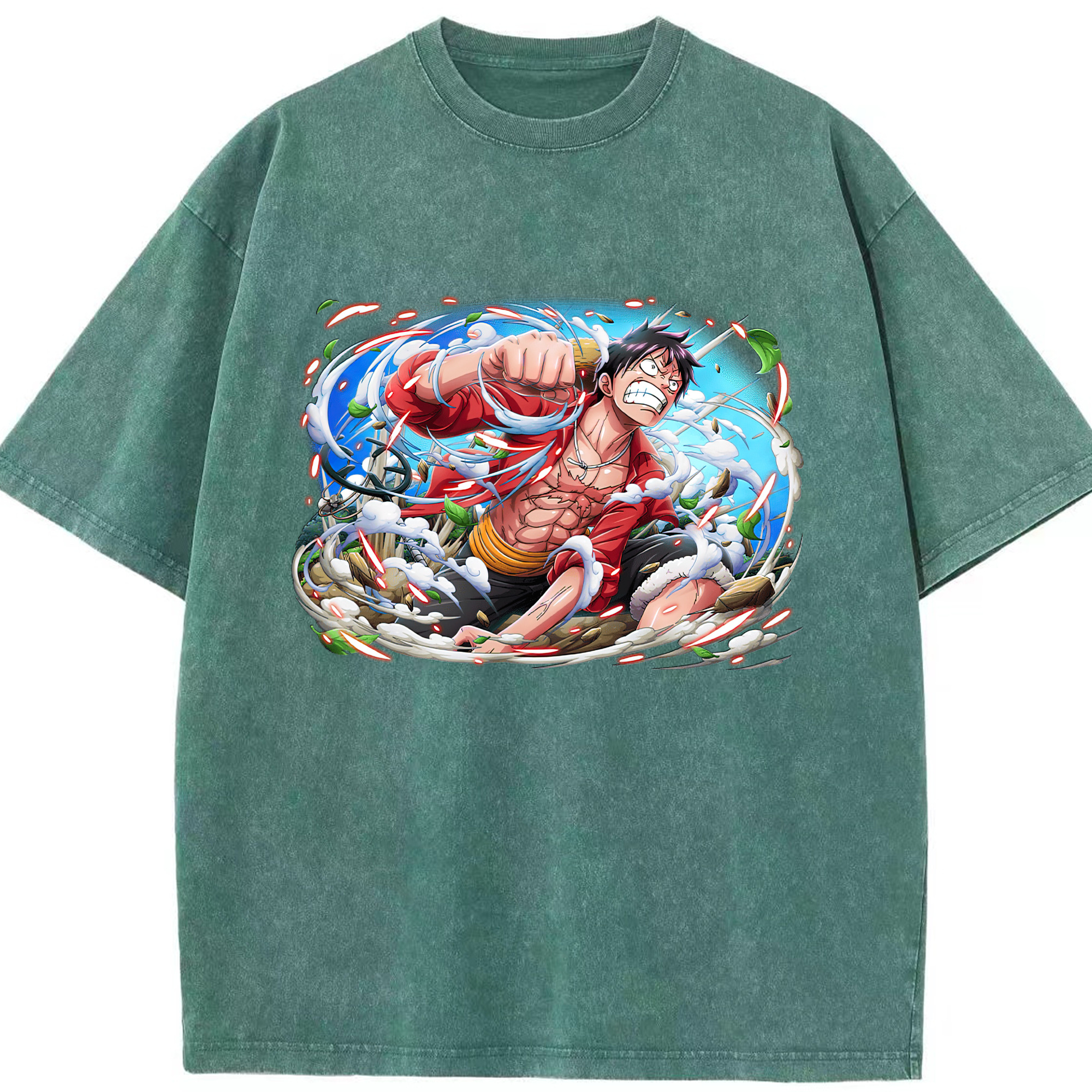 ワンピース モンキー・D・ルフィ ONE PIECE Monkey D. Luffy 綿100% ヴィンテージ風 半袖Tシャツ（フロントプリント）
